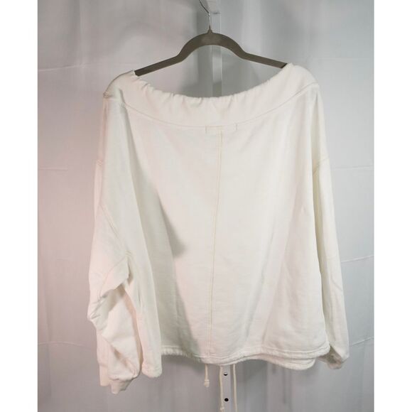 We the Free Medium Ivory Drawstring Cinch Boat Neck and Bottom Terry Pullover - Picture 3 of 7